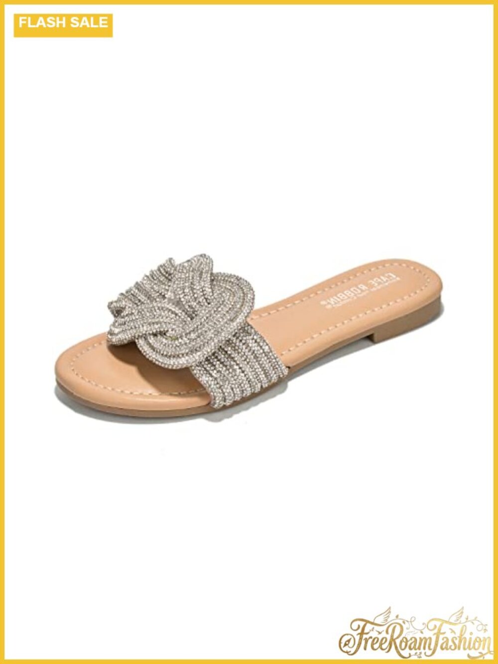 Glitter Rhinestone Knot Open Toe Slide Sandals Dressy Summer Flats